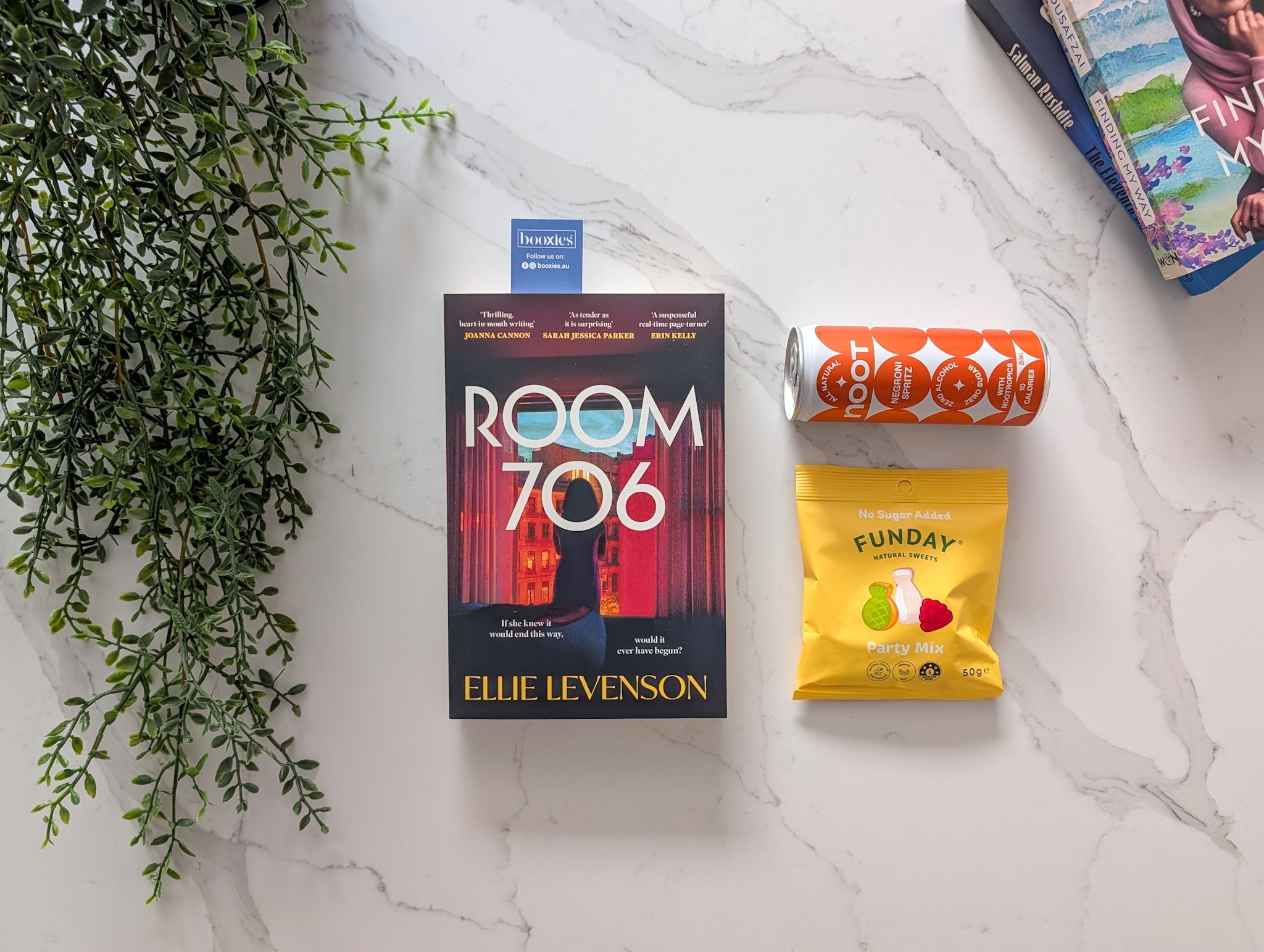 Room 706 by ellie levenson with noot non-alco drink and loolies on a white background