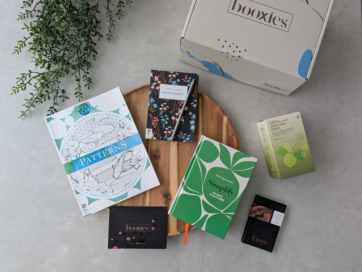 the mindfulness box curated booxies flatlay