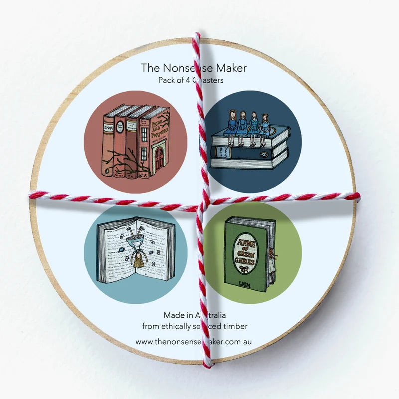 books coasters hand illustrated by Nonesense Maker