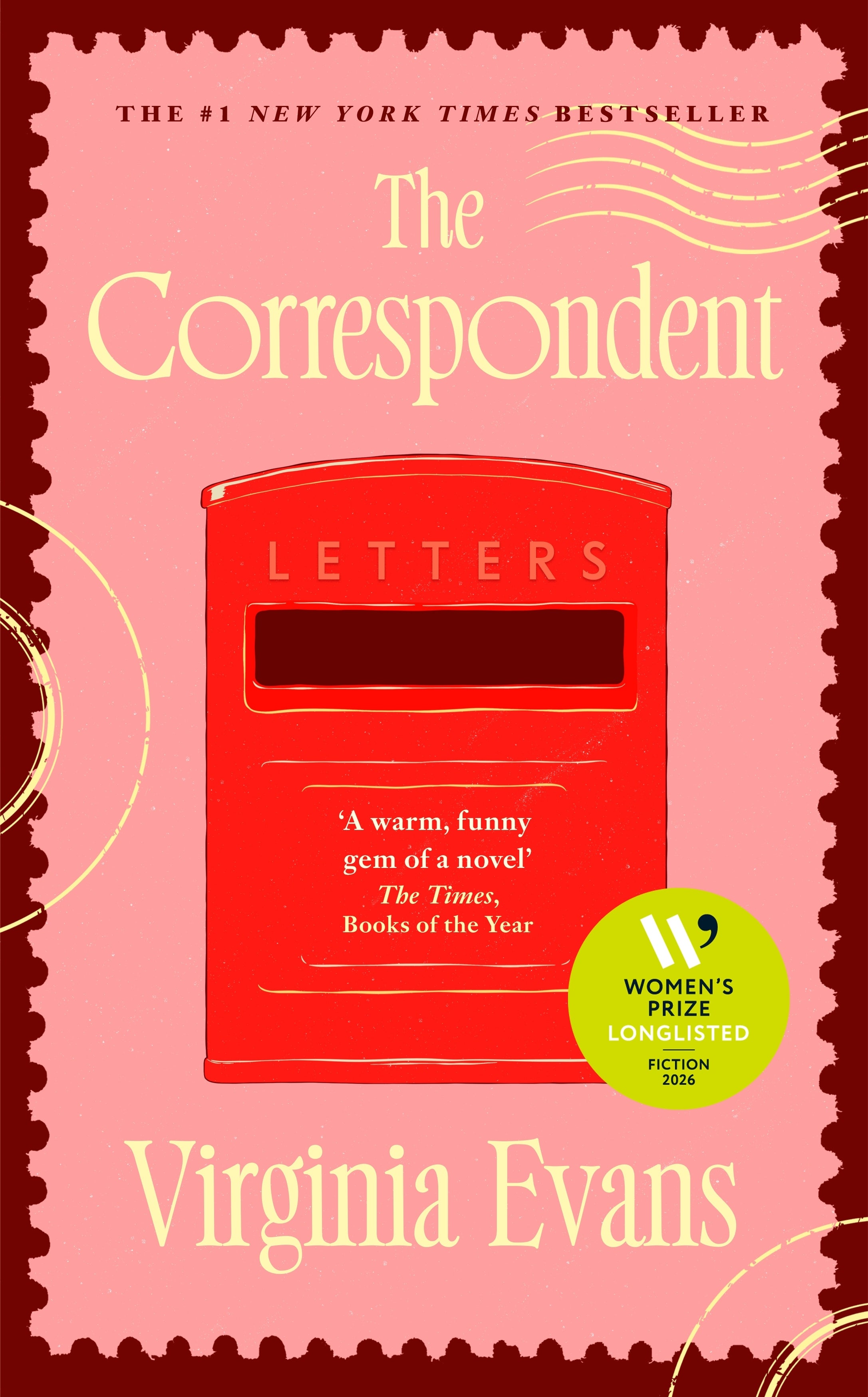 book cover of The Correspondent by Virginia Evans showing a letter box on a pink background