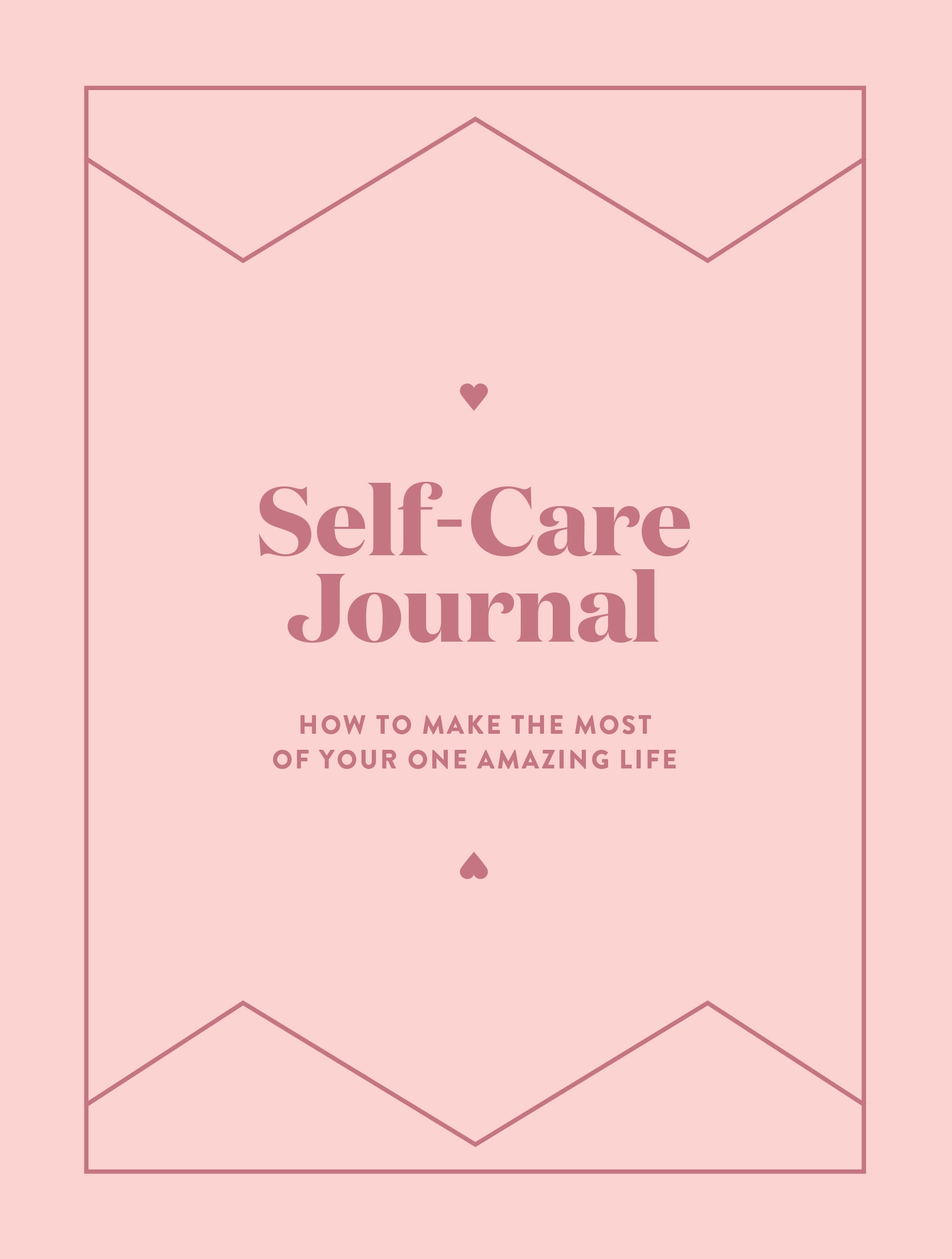 Pink self-care journal with text on a pink background