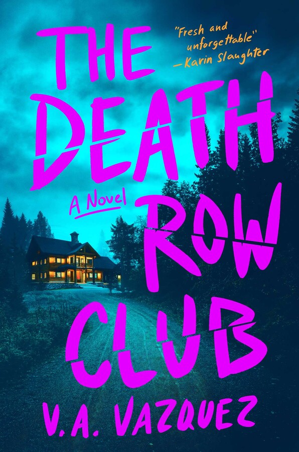 Book cover of 'The Death Row Club' with a house and trees in the background.