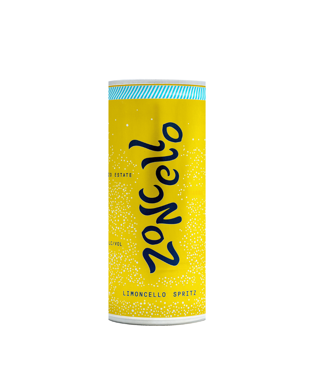 zoncello limoncello spritz can from Zonzo estate. can yellow colour with a blue strip
