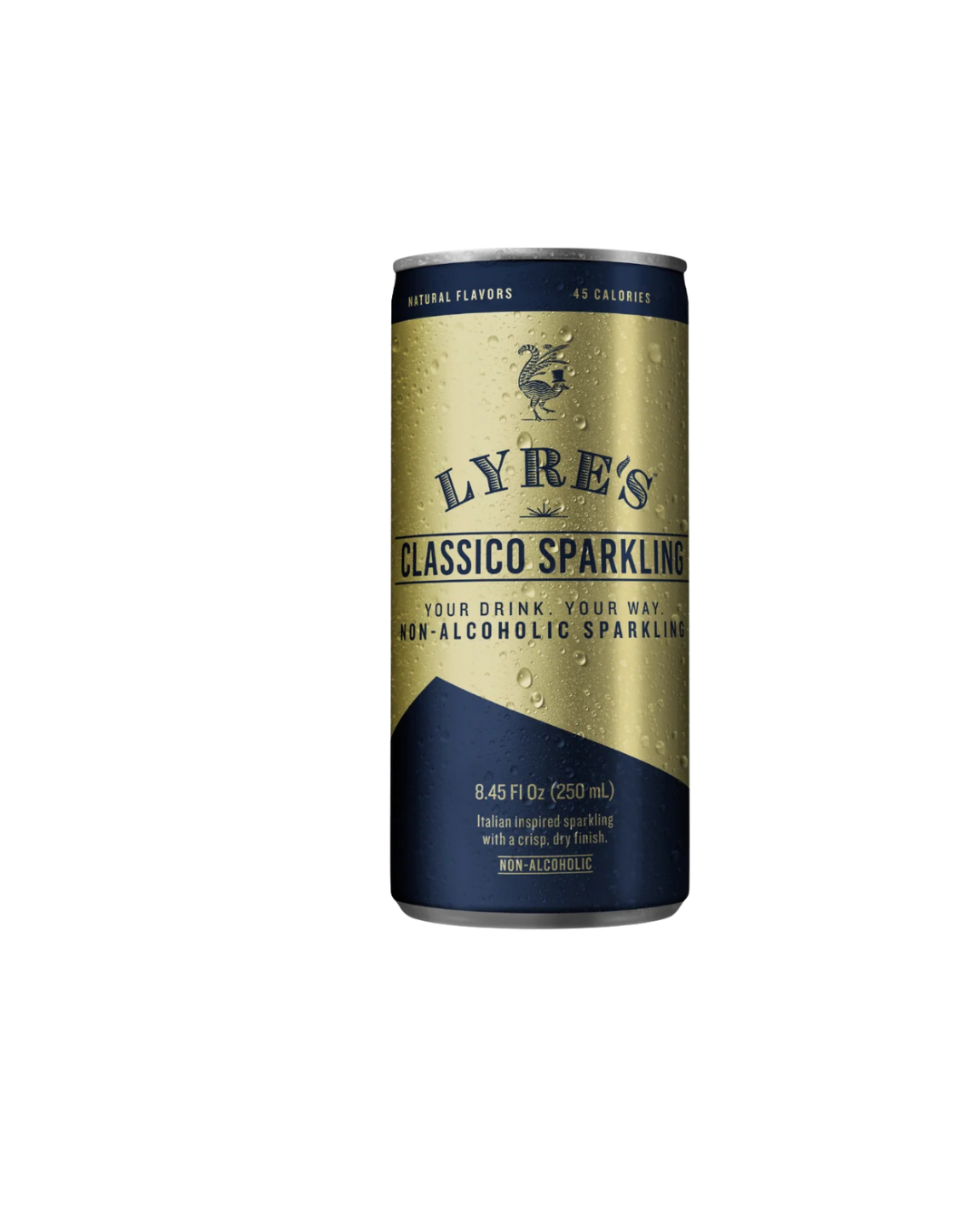Lyre's Classico Sparkling non-alcoholic sparkling water can on a white background