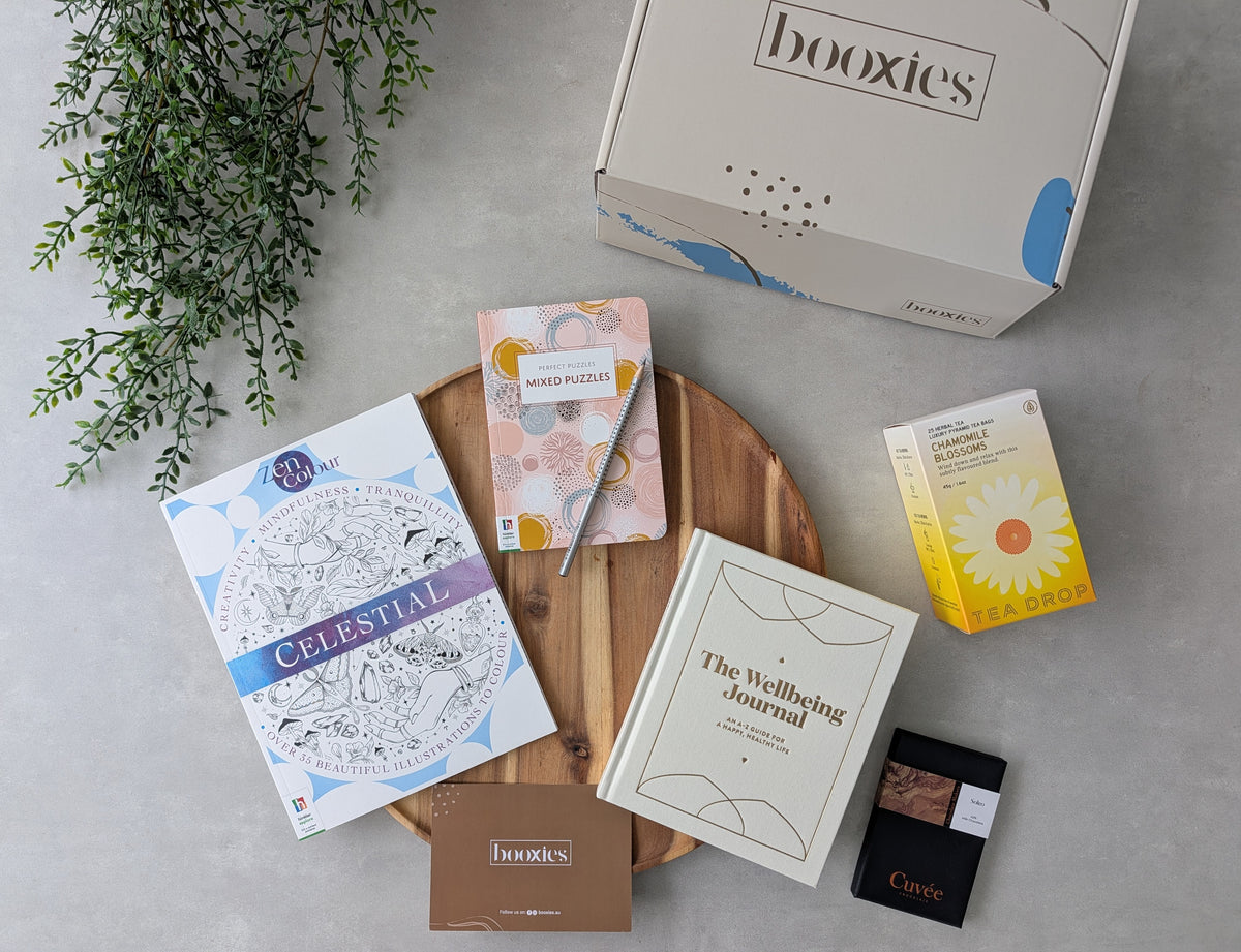 the mindfulness box curated booxies flatlay