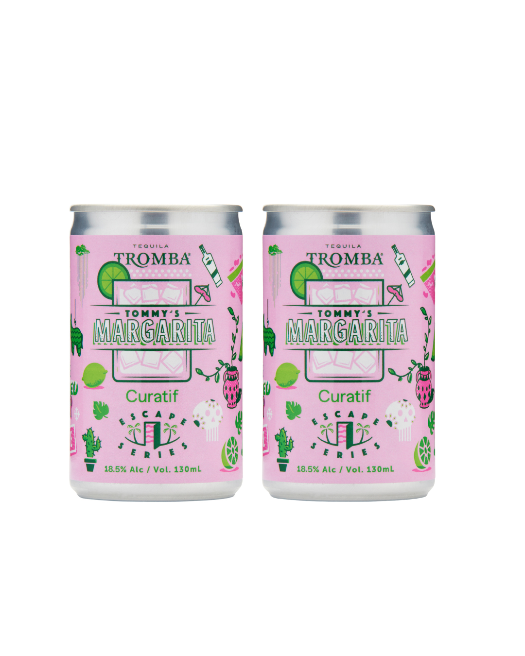 Two cans of Tromba Tommy Margarita on a white background
