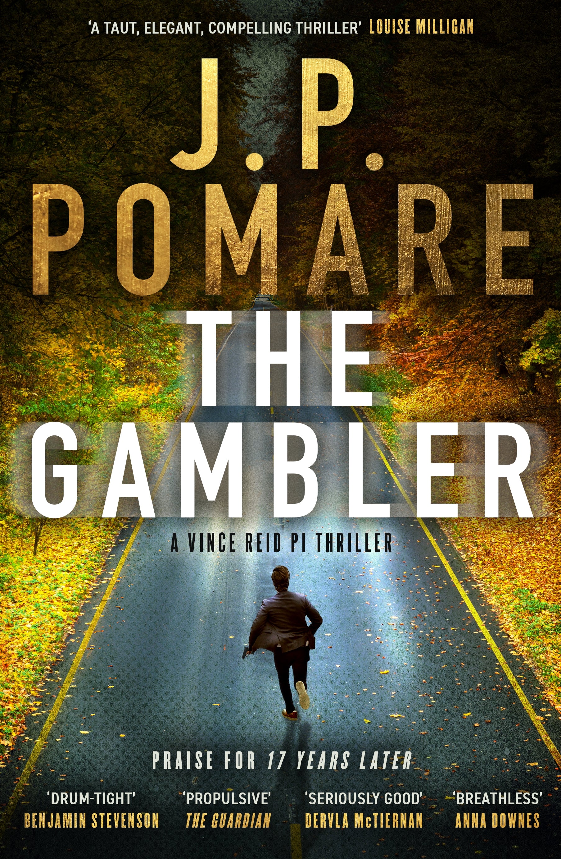 book cover of the gambler by JP POmare showing a mal running on a road