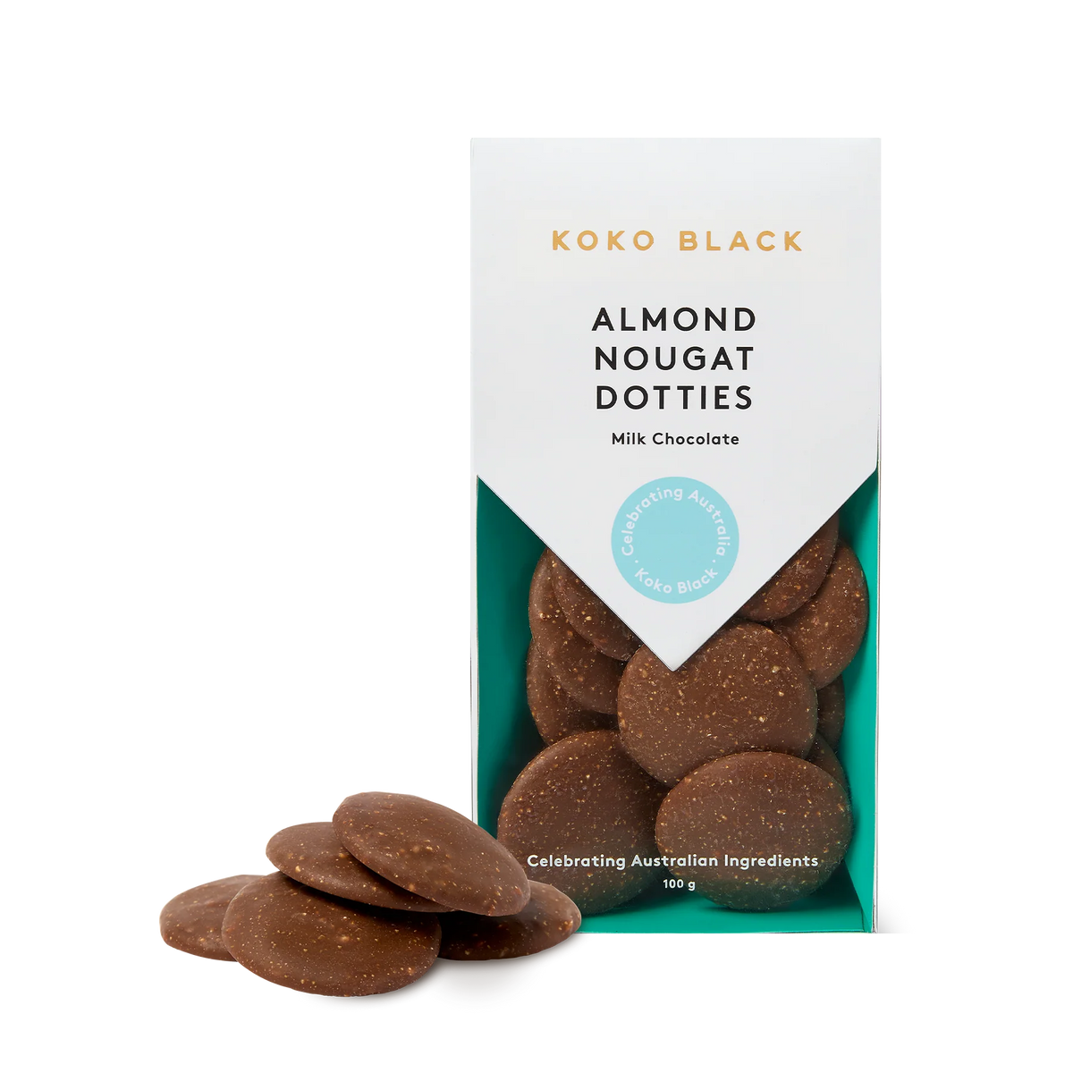 Koko Black almond nougat dotties milk chocolate 100g