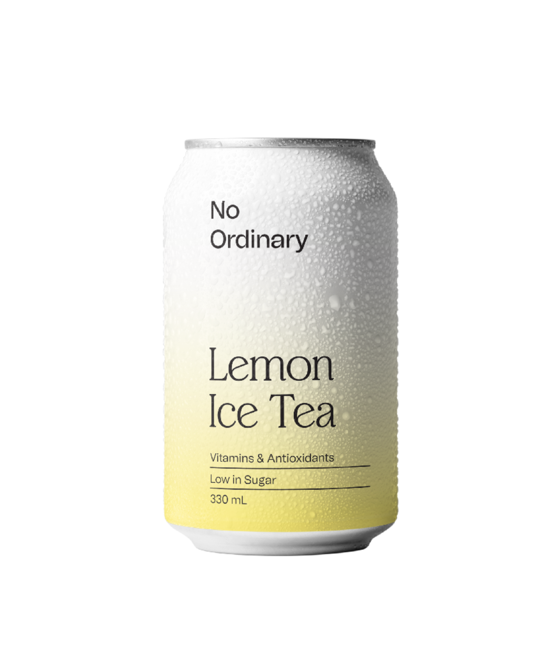 Can of 'No Ordinary Lemon Ice Tea' on a white background