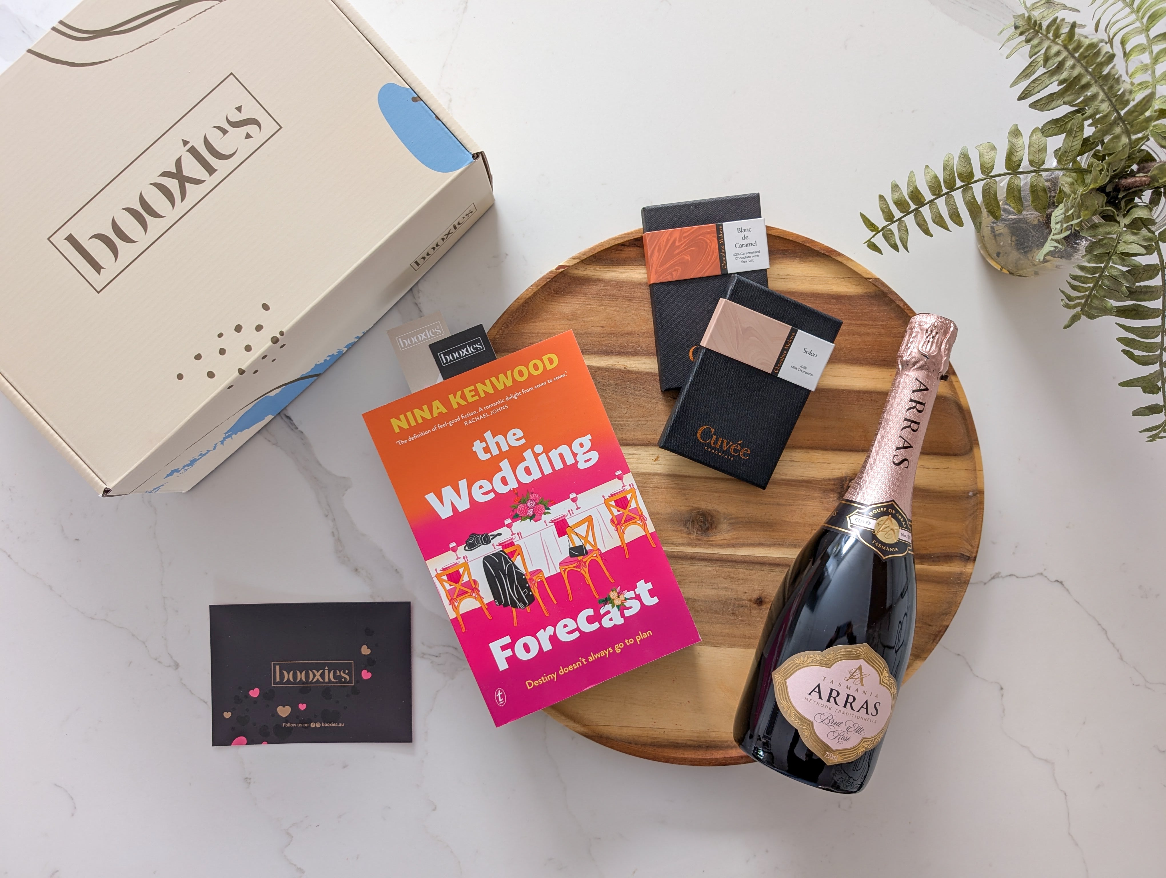 Reading Rendezvous Valentines Gift booxies with a book, chocolate and sparkling rose or brut