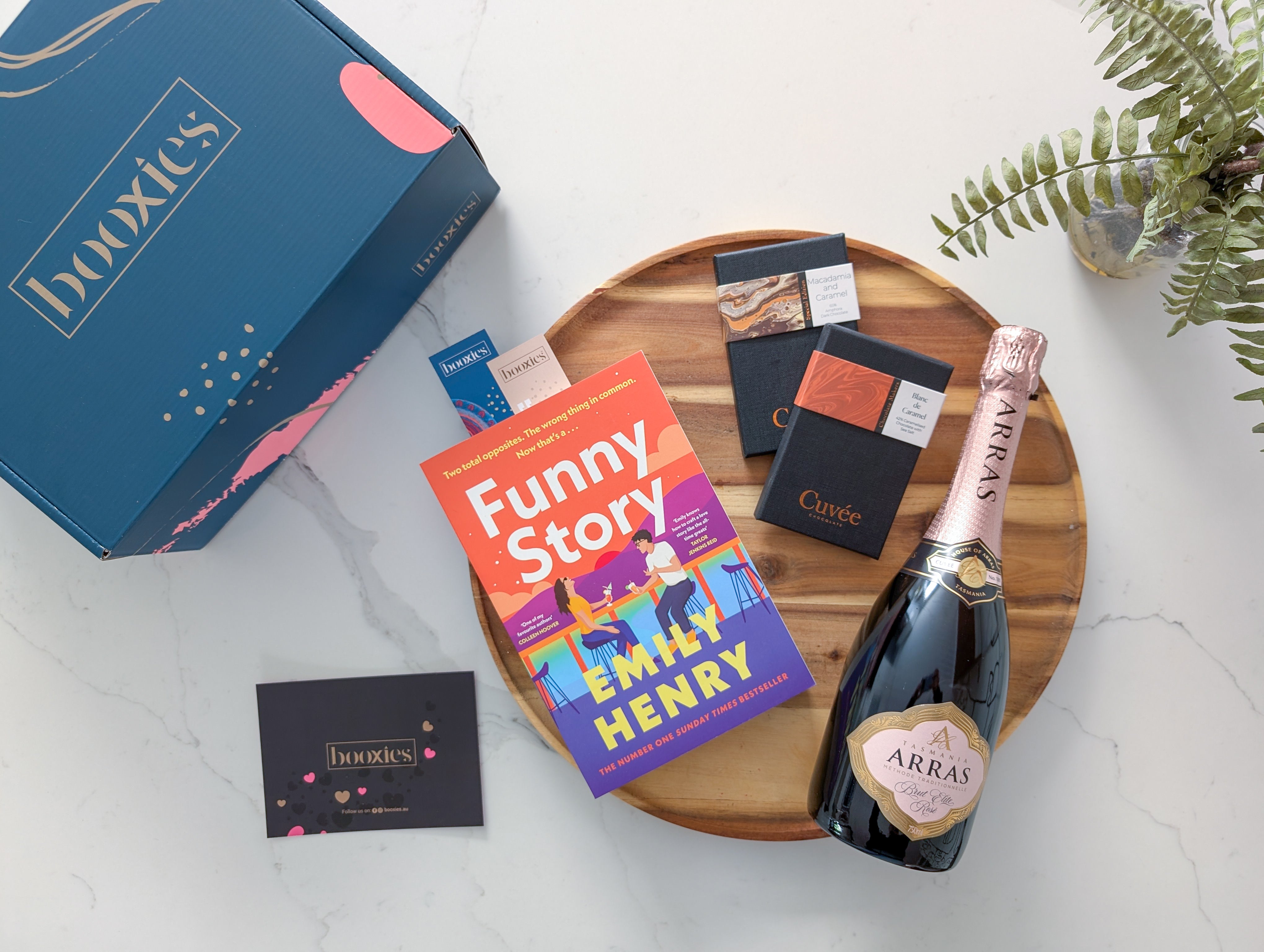 Reading Rendezvous Valentines Gift booxies with a book, chocolate and sparkling rose or brut