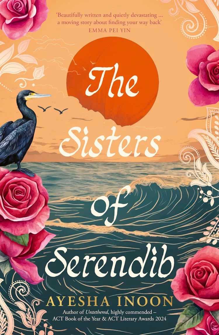 Book cover of 'The Sisters of Serendib' with decorative elements and text.