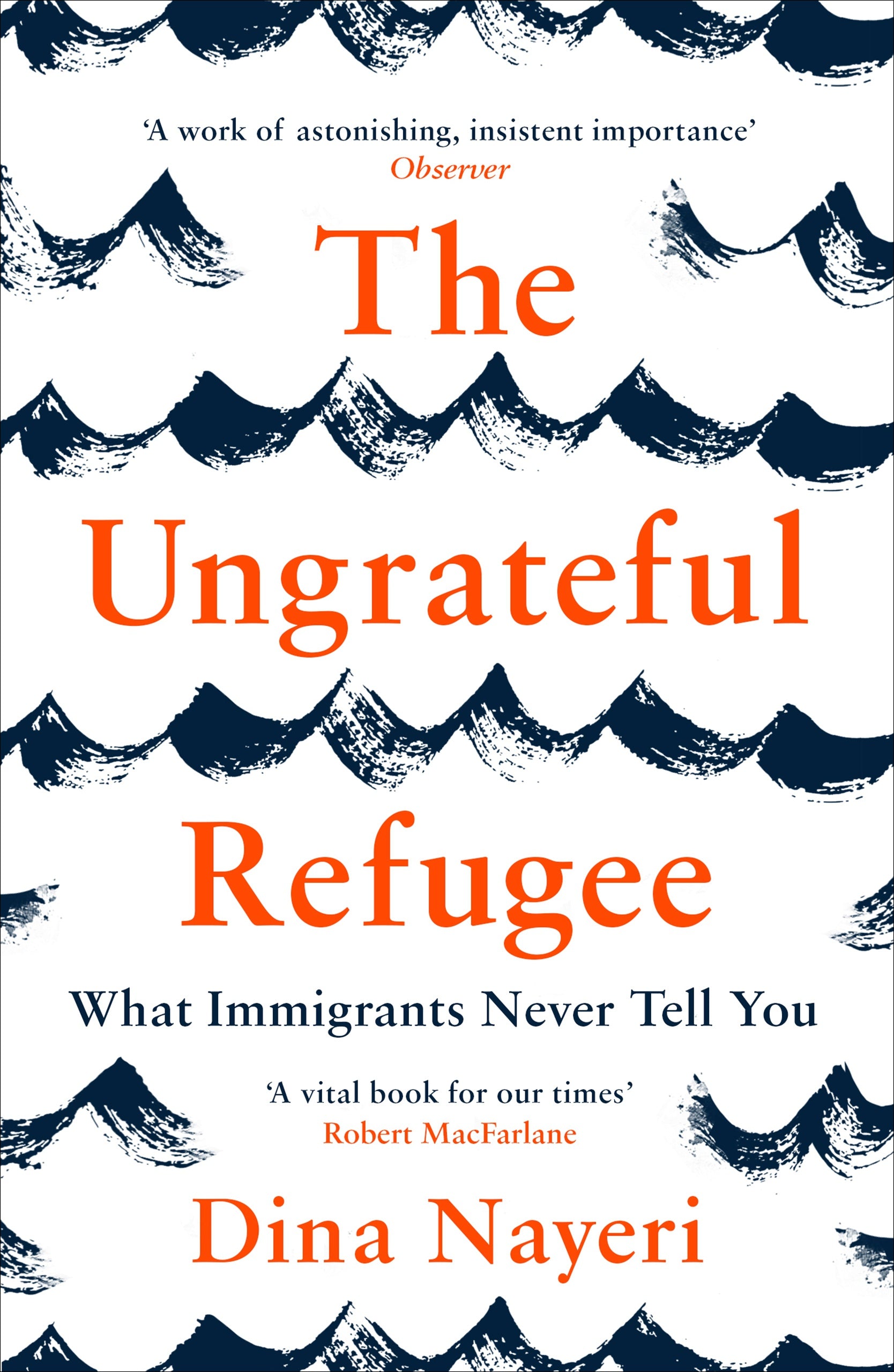 Book cover of 'The Ungrateful Refugee' with wavy lines and text.