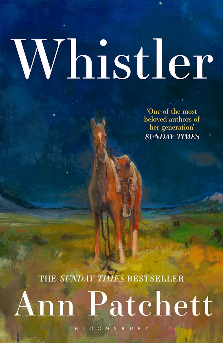 Whistler by Ann Patchett. book cover showing a standing horse at night
