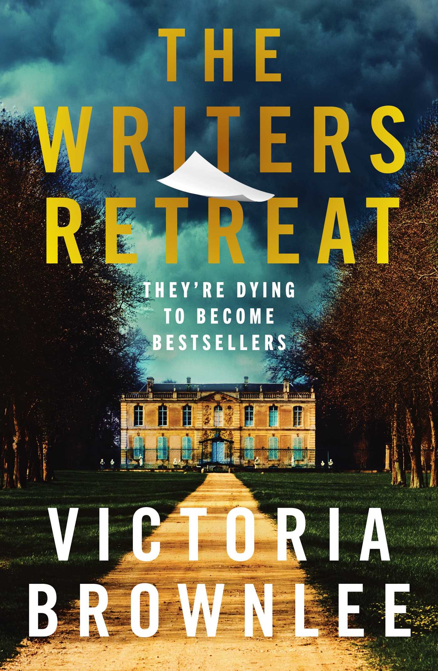 Book cover of 'The Writers Retreat' by Victoria Brownlee with a mansion and path leading to it.