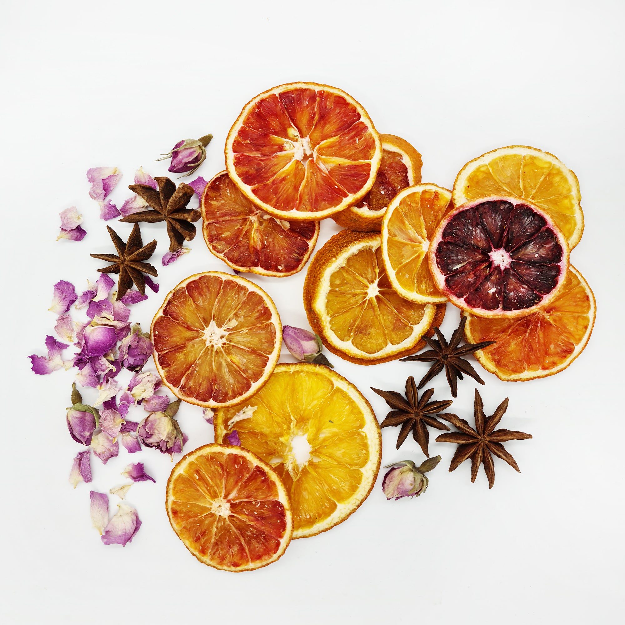 dried orange, rose buds, dried lemon, staranise garnish drink booxies